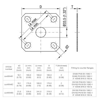 Accessories Mounting plate rectangular NR 4000, bore for G1", fitting to DN150 / 6", 1.4404 (316L) (zu400463)